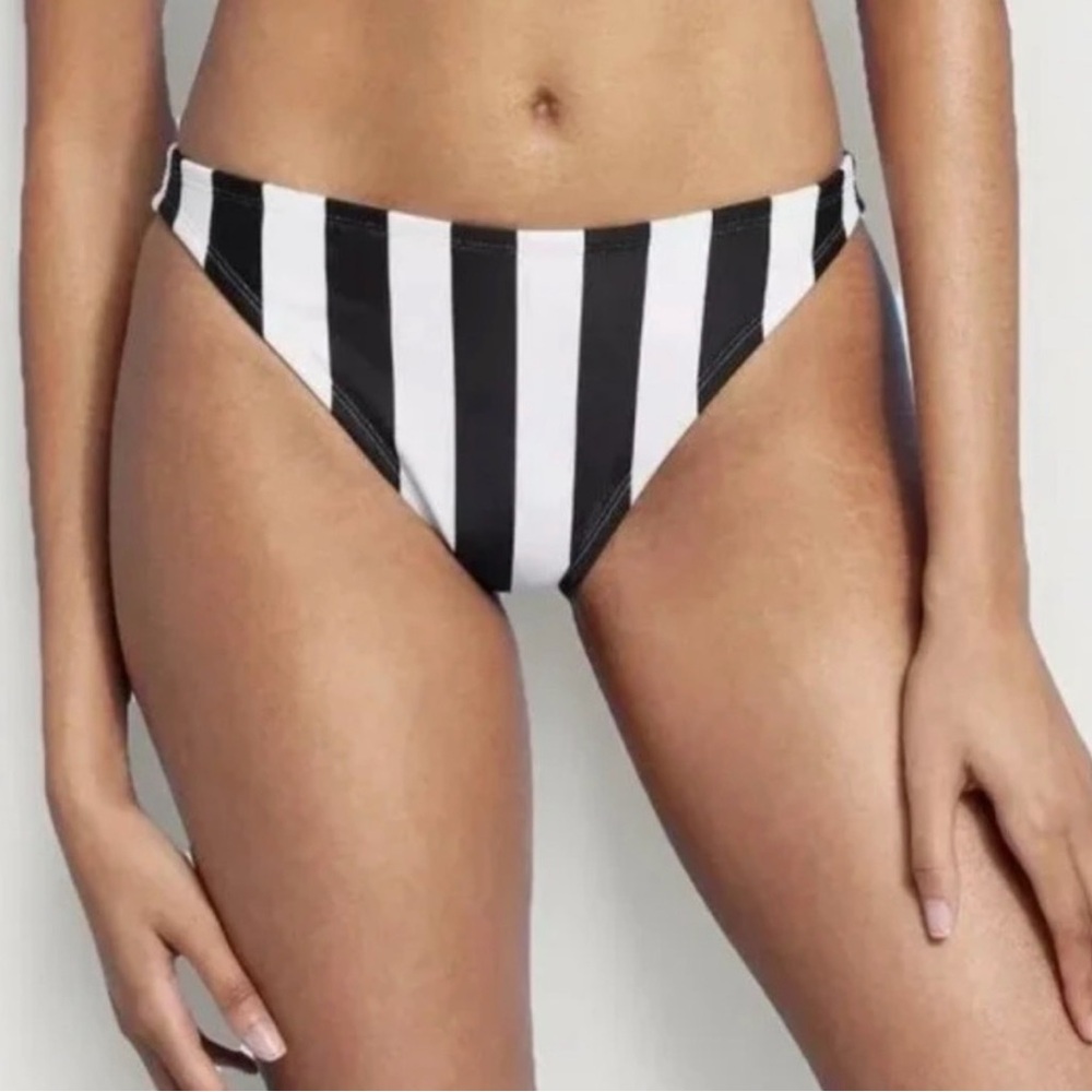 Shade & Shore Black and White Striped Bikini Bottom